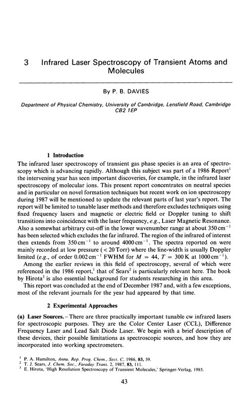 Chapter 3. Infrared laser spectroscopy of transient atoms and molecules