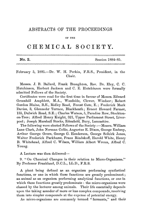 Abstracts of the Proceedings of the Chemical Society, Vol. 1, No. 2