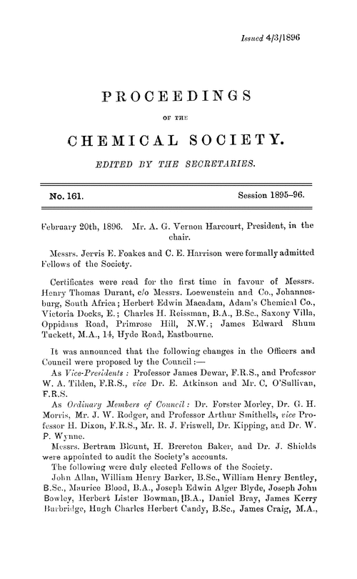Proceedings of the Chemical Society, Vol. 12, No. 161