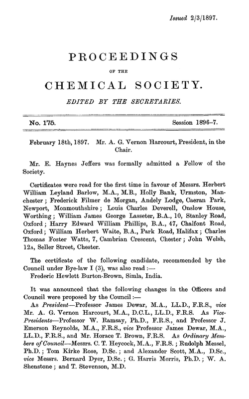 Proceedings of the Chemical Society, Vol. 13, No. 175