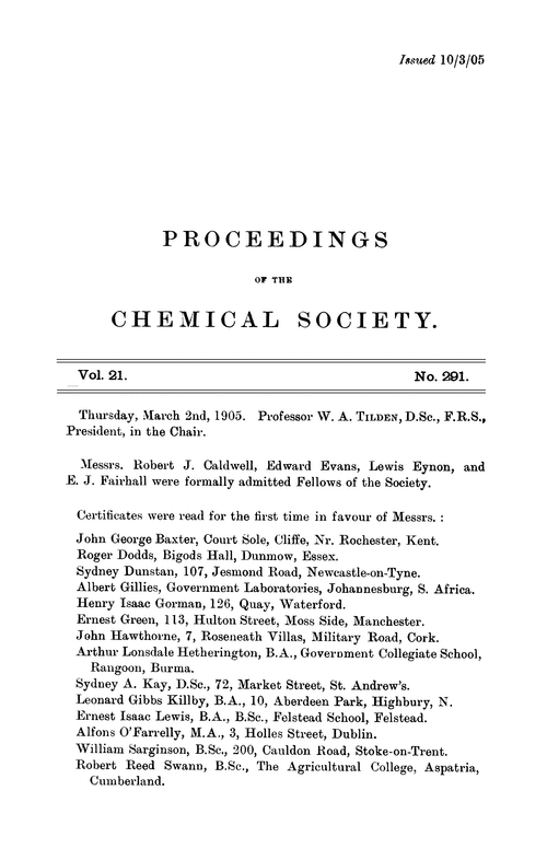 Proceedings of the Chemical Society, Vol. 21, No. 291