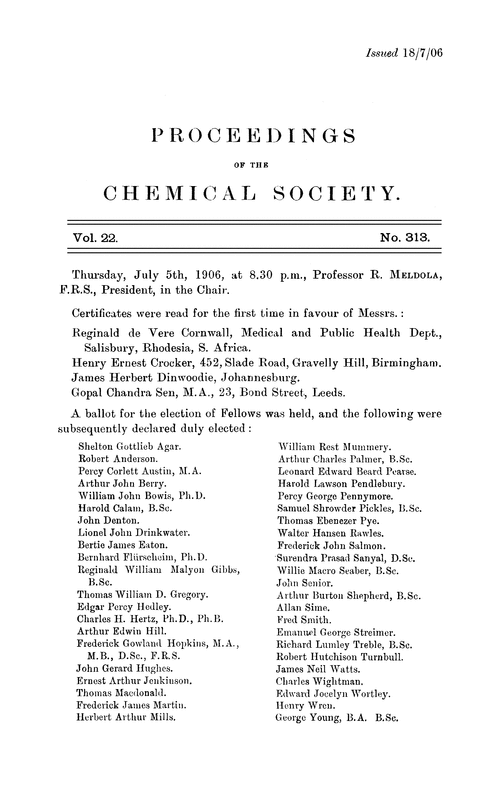 Proceedings of the Chemical Society, Vol. 22, No. 313