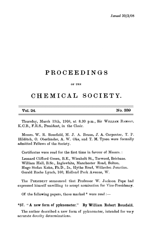 Proceedings of the Chemical Society, Vol. 24, No. 339