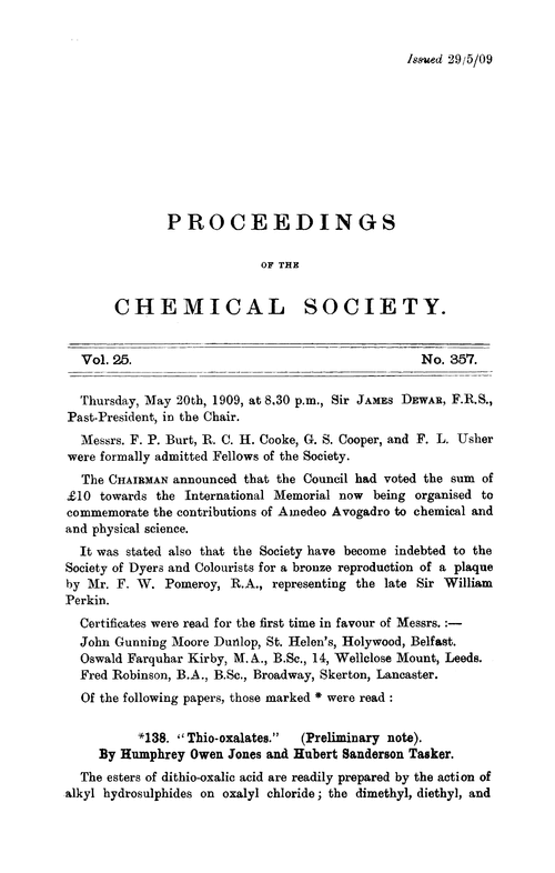 Proceedings of the Chemical Society, Vol. 25, No. 357