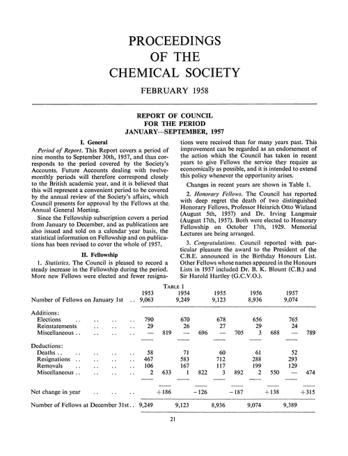 Proceedings of the Chemical Society. February 1958
