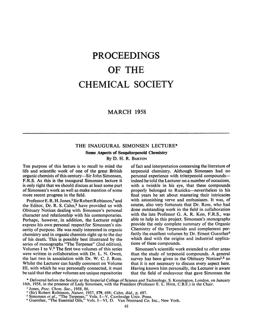 Proceedings of the Chemical Society. March 1958