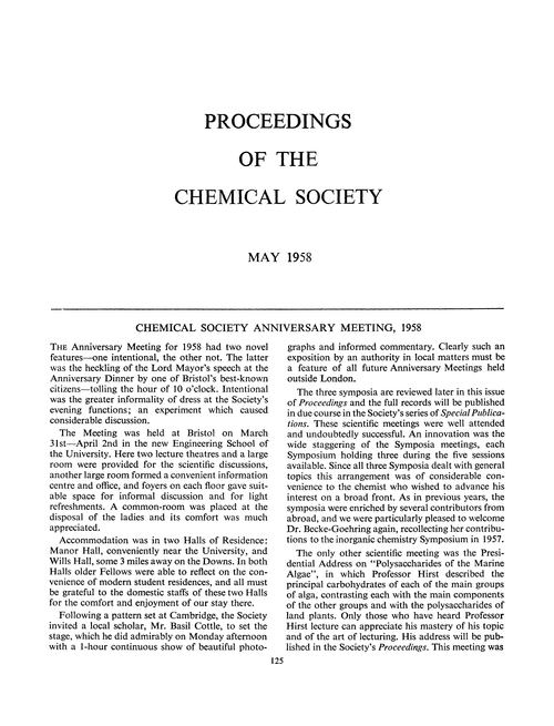Proceedings of the Chemical Society. May 1958