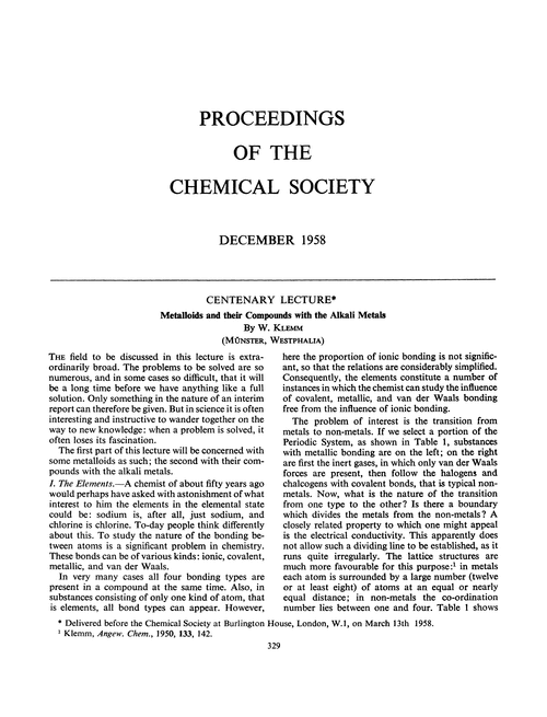 Proceedings of the Chemical Society. December 1958