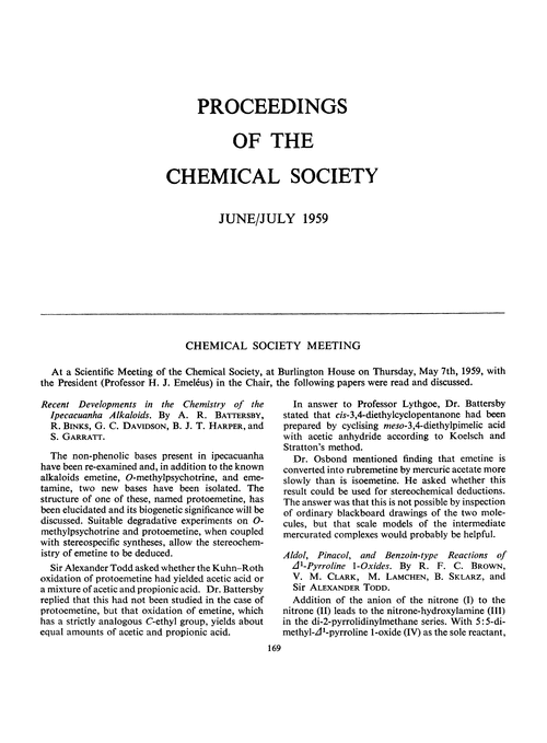 Proceedings of the Chemical Society. June/July 1959