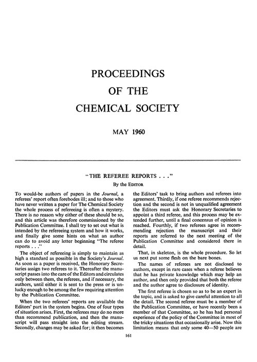 Proceedings of the Chemical Society. May 1960