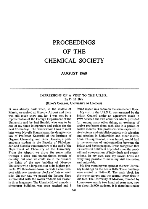Proceedings of the Chemical Society. August 1960