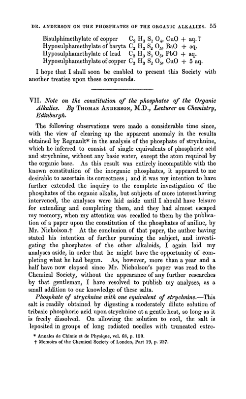 VII. Note on the constitution of the phosphates of the organic alkalies