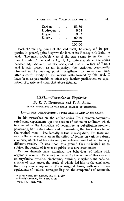 XXVII.—Researches on strychnine