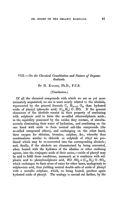 VIII.—On the chemical constitution and nature of organic radicals