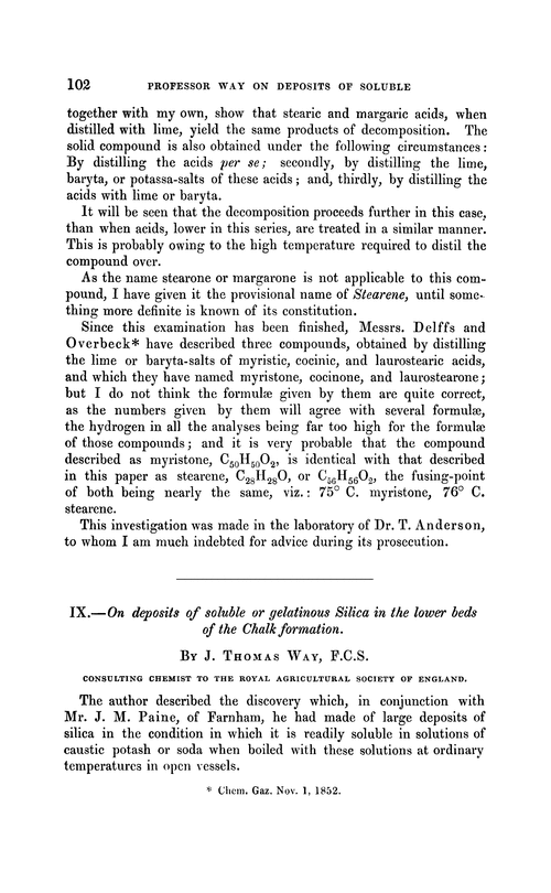 IX.—On deposits of soluble or gelatinous silica in the lower beds of the chalk formation