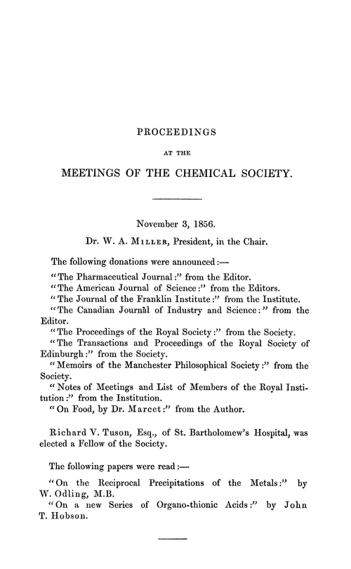 Proceedings at the Meetings of the Chemical Society