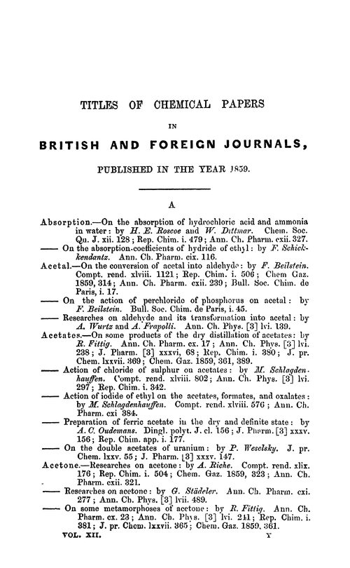 Titles of chemical papers in British and foreign journals, published in the year 1859