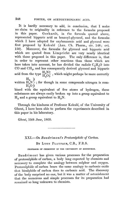 XXI.—On Baudrimont's protosulphide of carbon