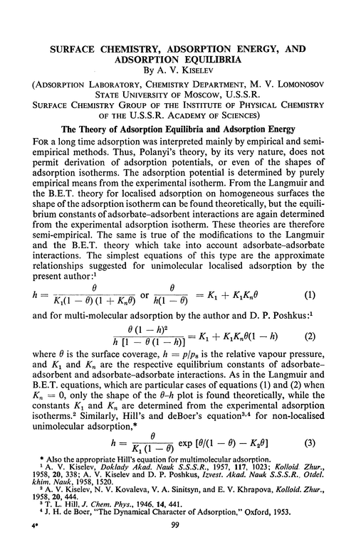 Surface chemistry, adsorption energy, and adsorption equilibria