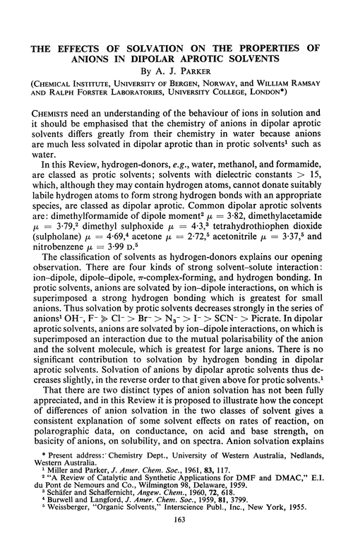 The effects of solvation on the properties of anions in dipolar aprotic solvents
