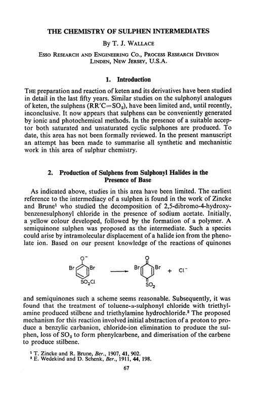 The chemistry of sulphen intermediates