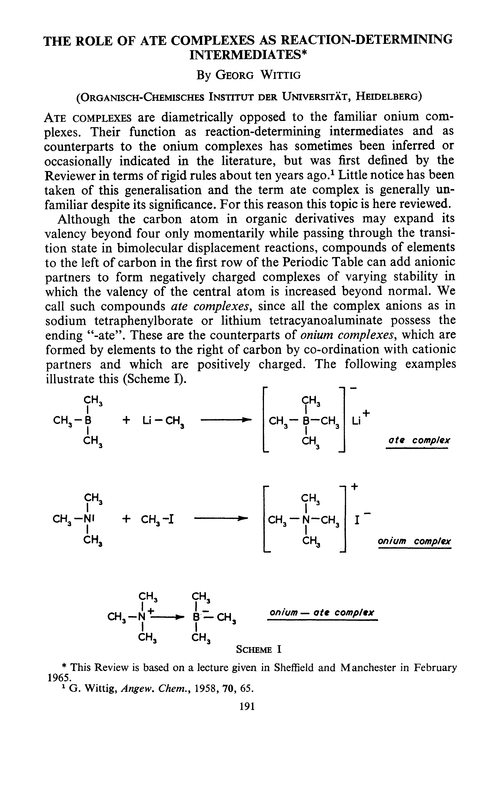 The rôle of ate complexes as reaction-determining intermediates