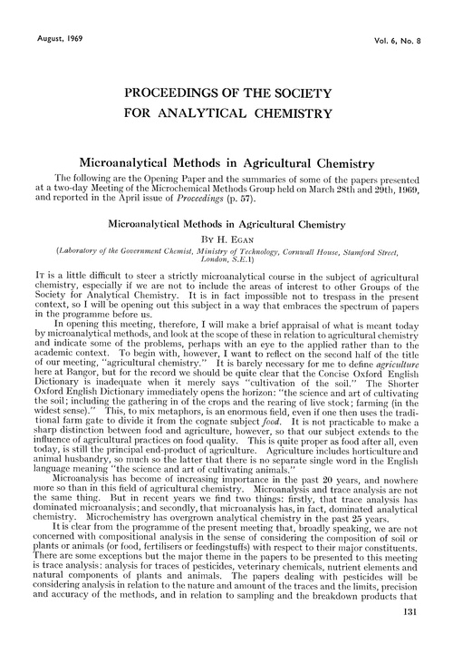 Microanalytical methods in Agricultural Chemistry