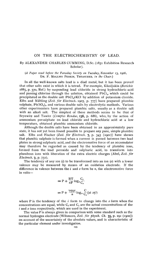On the electrochemistry of lead