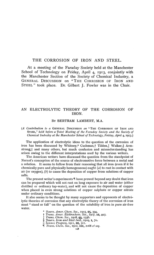 The corrosion of iron and steel. An electrolytic theory of the corrosion of iron