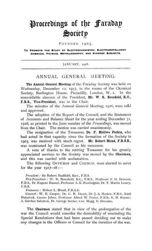 Proceedings of the Faraday Society