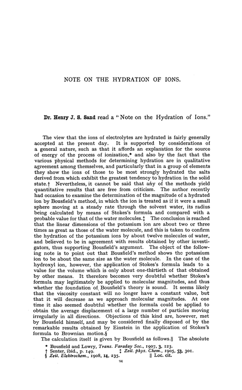 Note on the hydration of ions