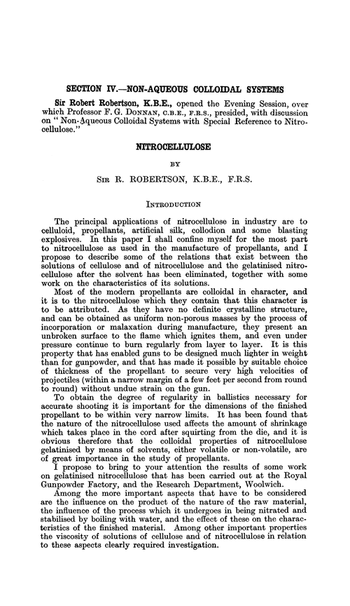 Section IV.—Non-aqueous colloidal systems. Nitrocellulose