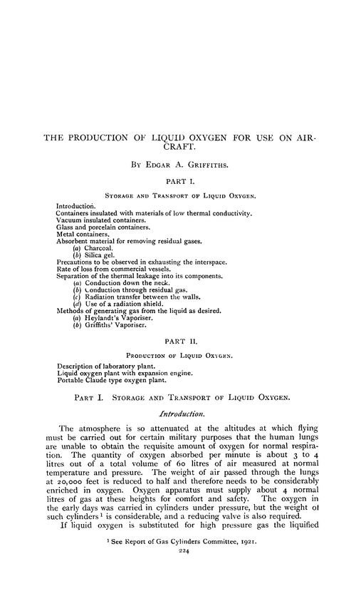 The production of liquid oxygen for use on aircraft