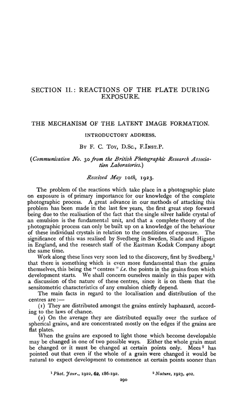 The mechanism of the latent image formation. Introductory address