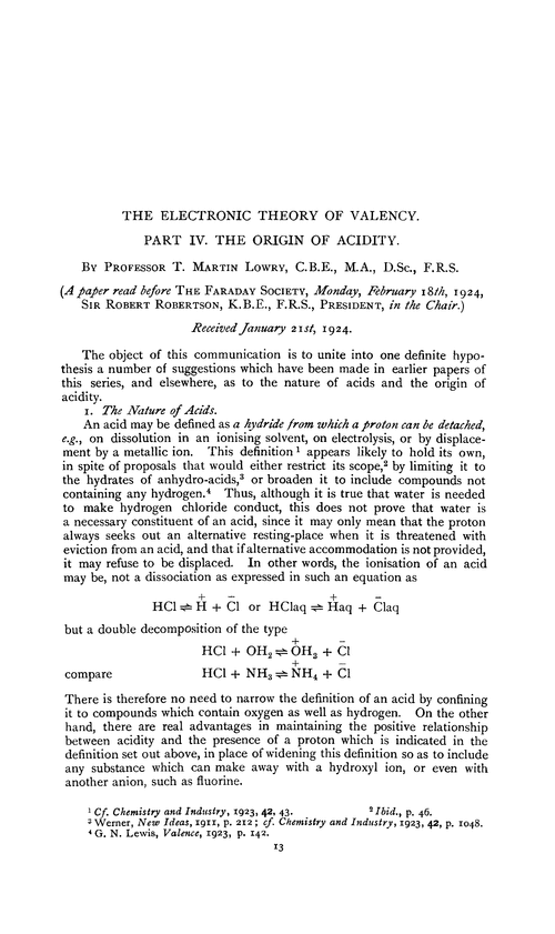 The electronic theory of valency. Part IV. The origin of acidity