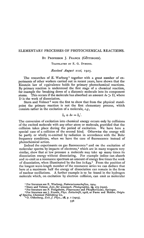 Elementary processes of photochemical reactions