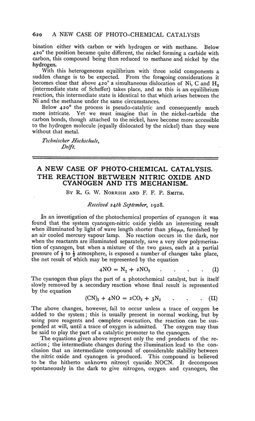A new case of photo-chemical catalysis. The reaction between nitric oxide and cyanogen and its mechanism