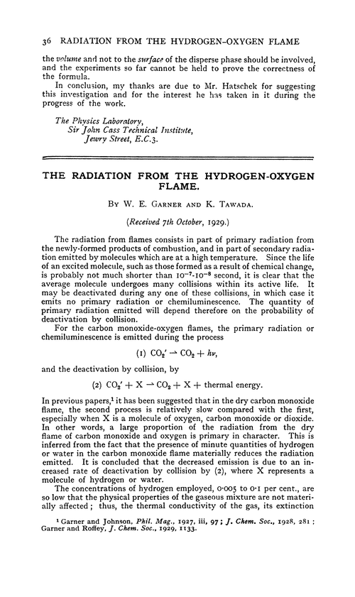 The radiation from the hydrogen-oxygen flame