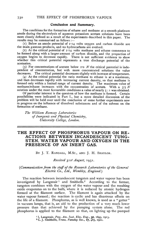 The effect of phosphorus vapour on reactions between incandescent tungsten, water vapour and oxygen in the presence of an inert gas