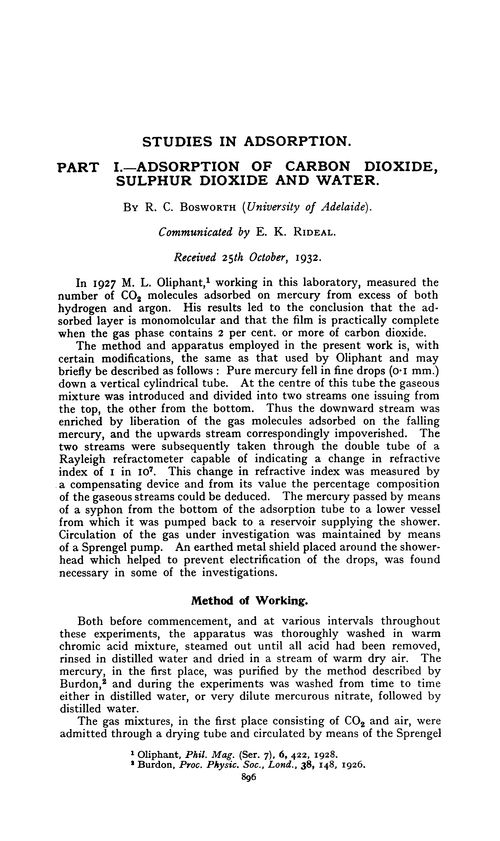Studies in adsorption. Part I.—Adsorption of carbon dioxide, sulphur dioxide and water