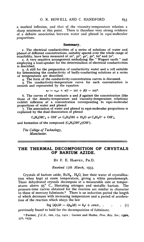 The thermal decomposition of crystals of barium azide