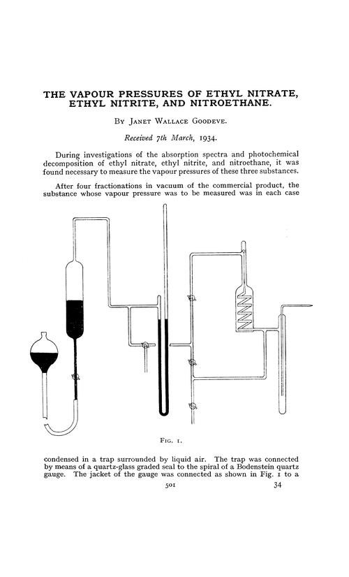 The vapour pressures of ethyl nitrate, ethyl nitrite, and nitroethane