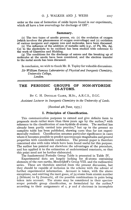 The periodic groups of non-hydride di-atoms
