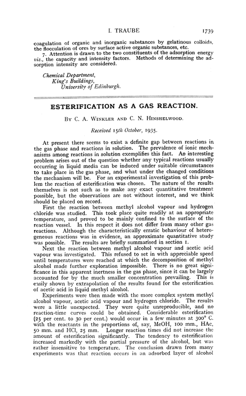 Esterification as a gas reaction