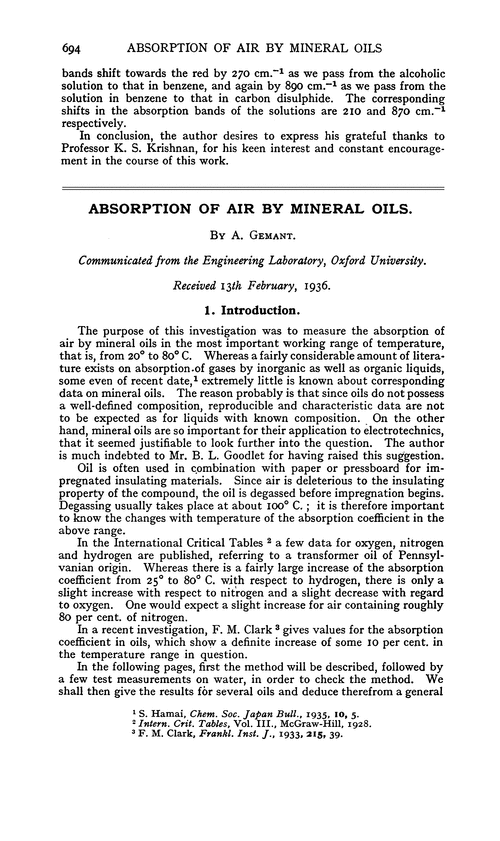 Absorption of air by mineral oils