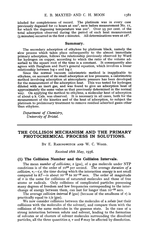 The collison mechanism and the primary photochemical process in solutions