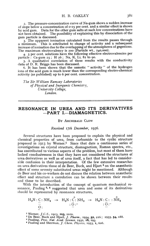 Resonance in urea and its derivatives.—Part I.—Diamagnetics