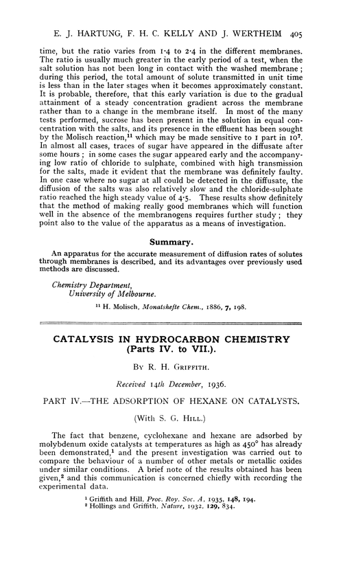 Catalysis in hydrocarbon chemistry (Parts IV. to VII.)