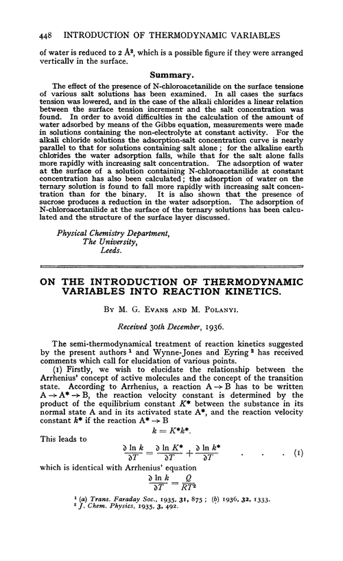 On the introduction of thermodynamic variables into reaction kinetics