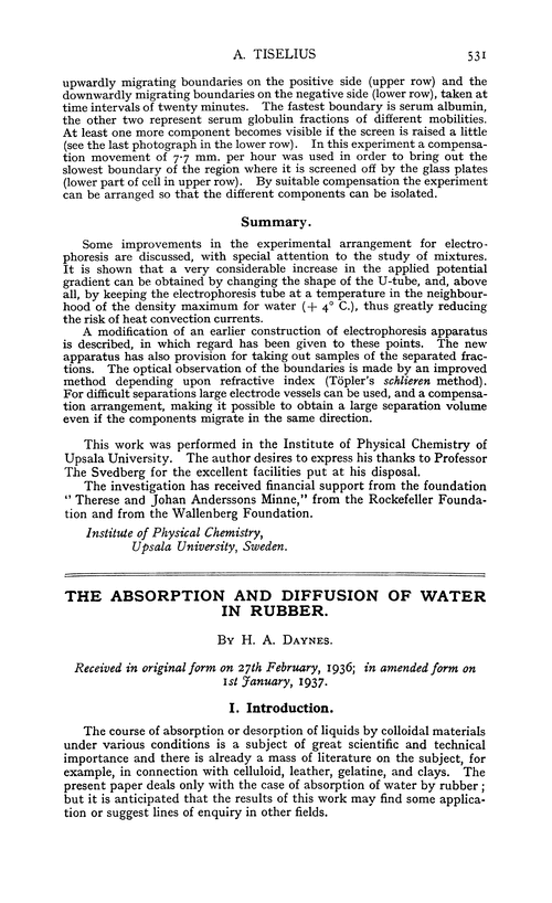 The absorption and diffusion of water in rubber